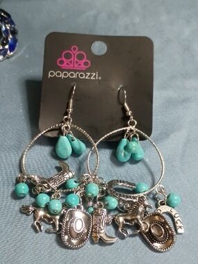 paparazzi Turquoise Western Charm Hoop Earrings with Silver Accents